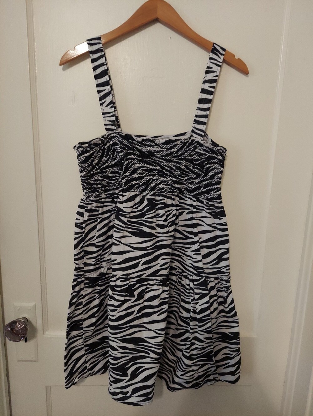 ASOS Cami Mini Dress Womens 10 Zebra Fairy Cotton Linen Tiered Smocked